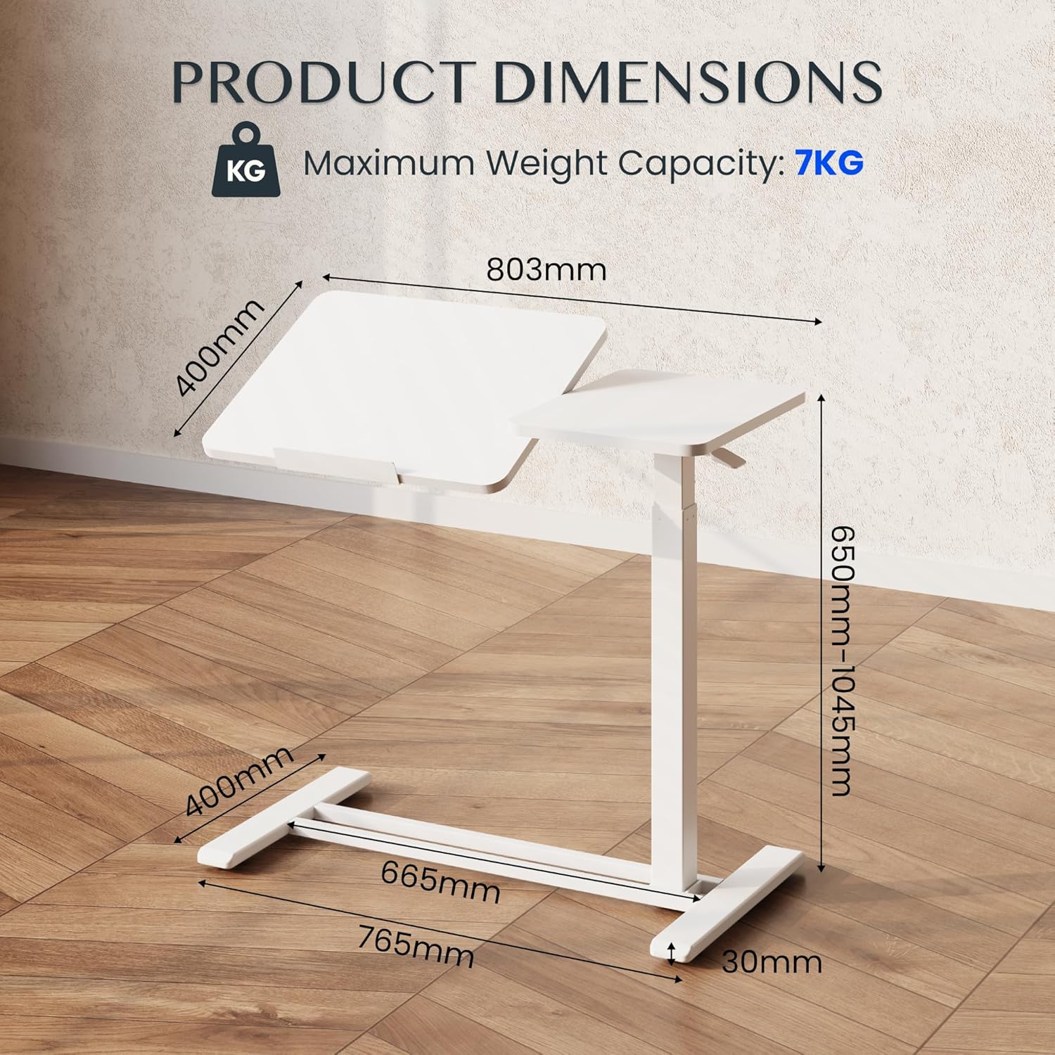 FLEXISPOT Beistelltisch - Flexibler Laptoptisch und Betttisch mit neigbarer Tischplatte, höhenverstellbar & mobil, ideal für Sofa, Bett & Lesestunden (Weiß, 80x40cm)