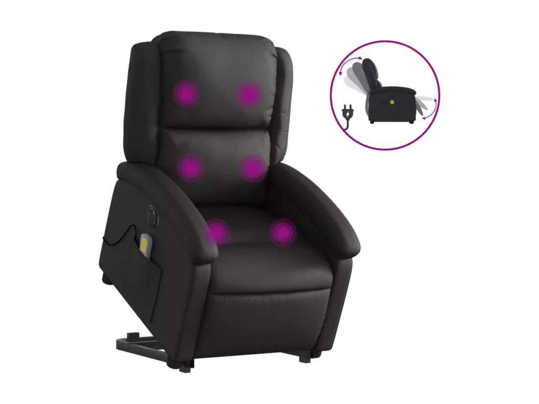 Fauteuil inclinable massant électrique noir cuir véritable
