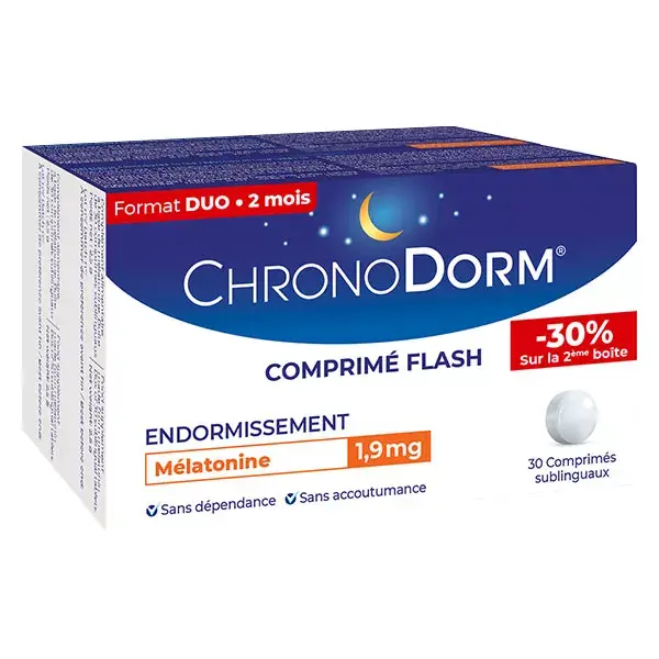 Chronodorm Melatonina 1,9 mg - Embalagem com 2 x 30 comprimidos sublinguais