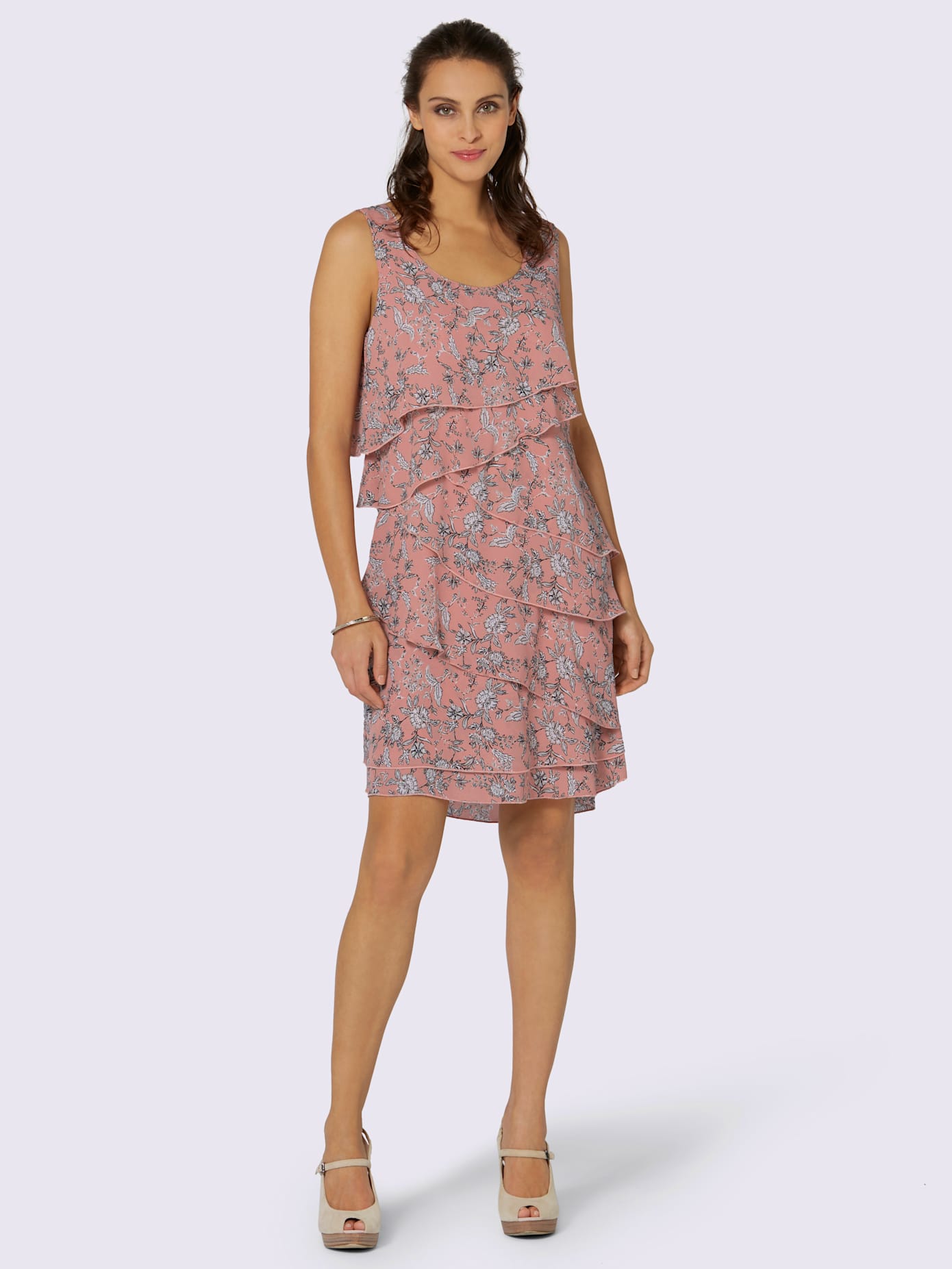 Robe à motif floral et effet superposé affinant