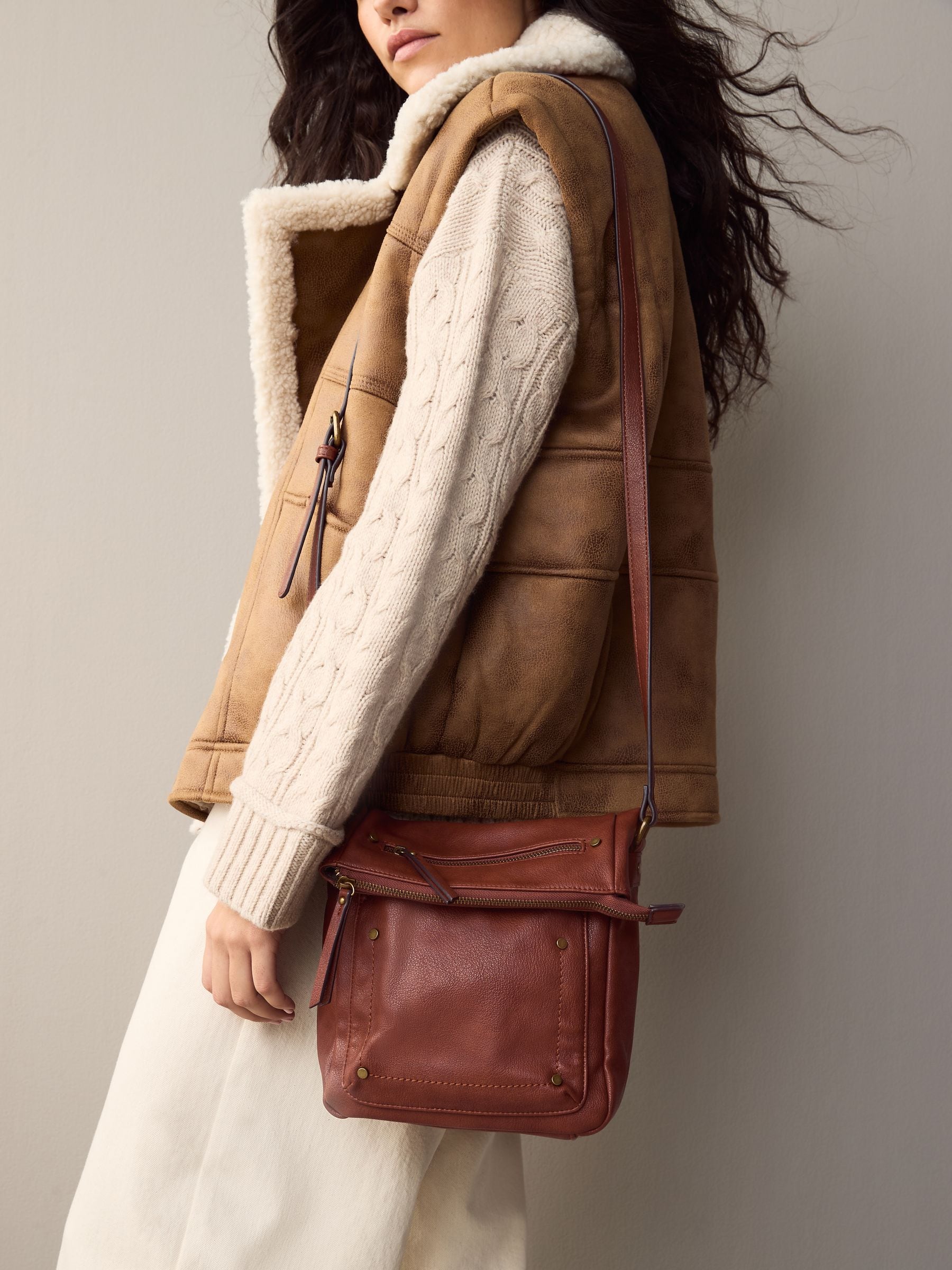 Lichtbruin - Gewassen messenger-tas