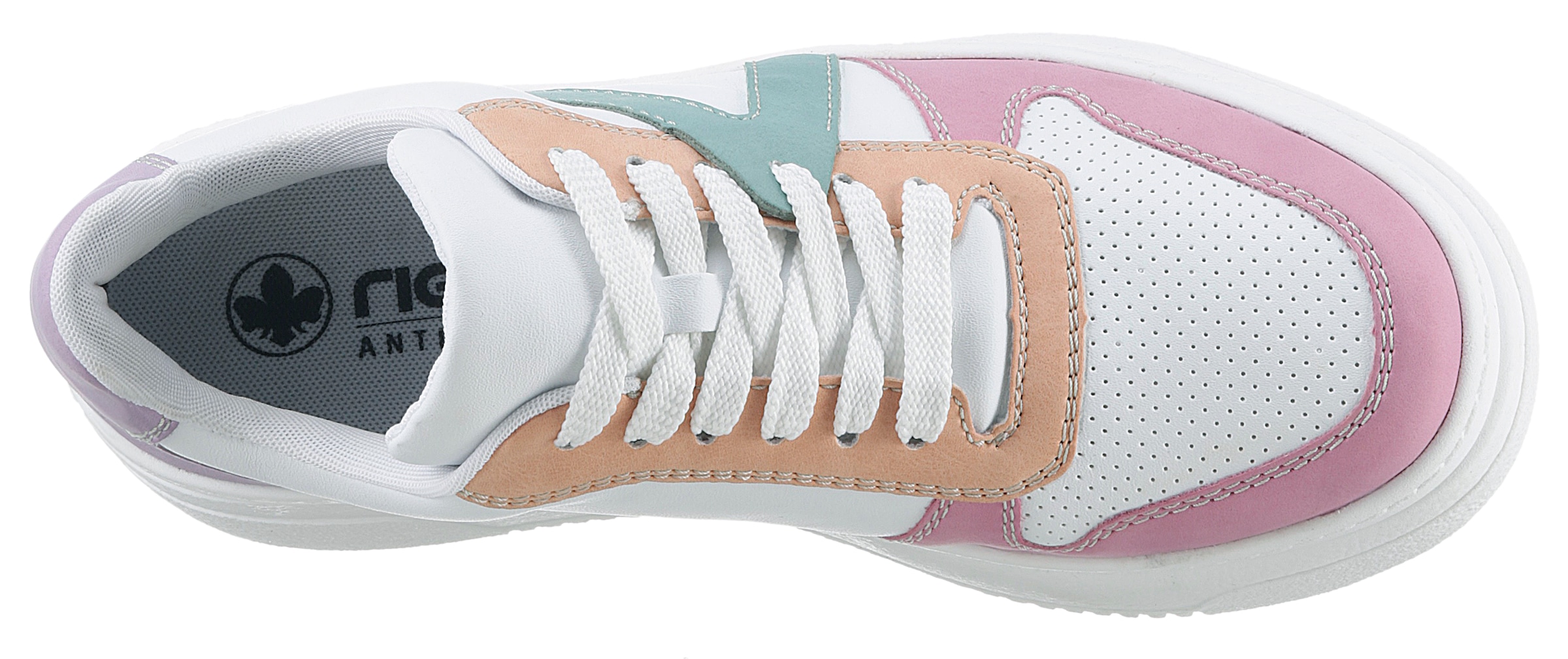 Rieker Plateausneaker  mit pastellfarbenen Kontrasten, Freizeitschuh, Halbschuh, Schnürschuh