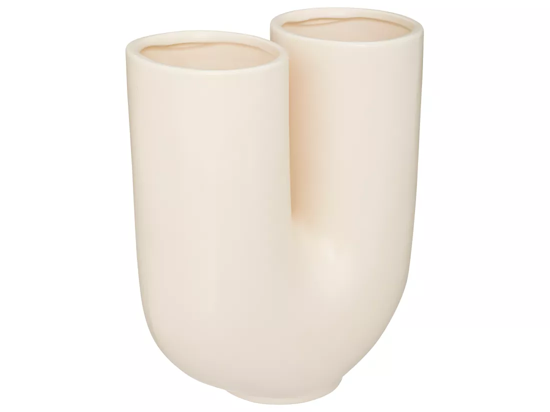 Vase U en Céramique Blanc Chaud H 25 cm