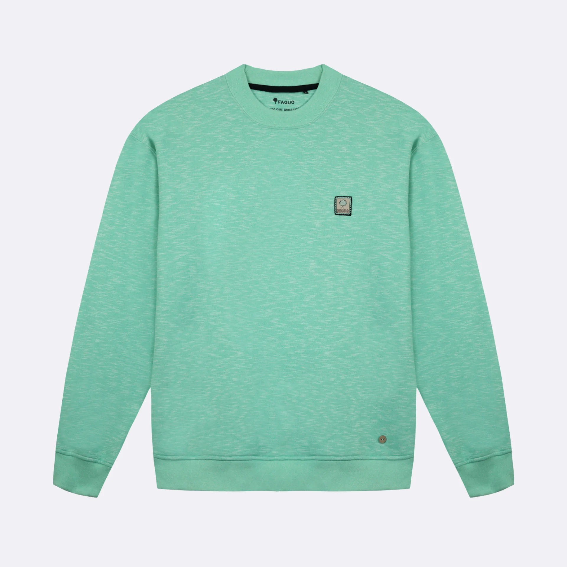 Sweat vert menthe Etiquette tissée arbre rétro coton et polyester recyclé - modèle fango