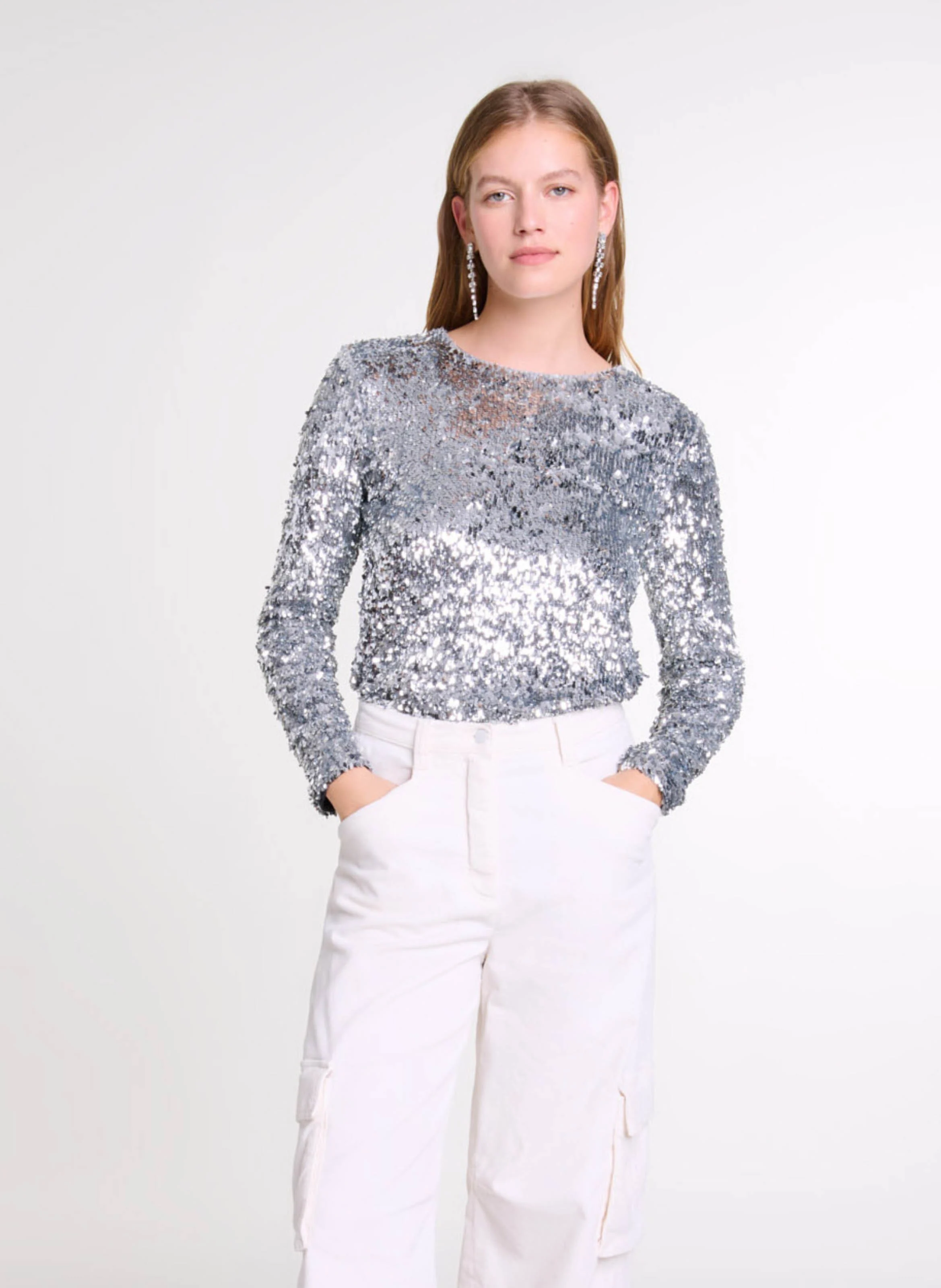 Top droit à sequins | Argent