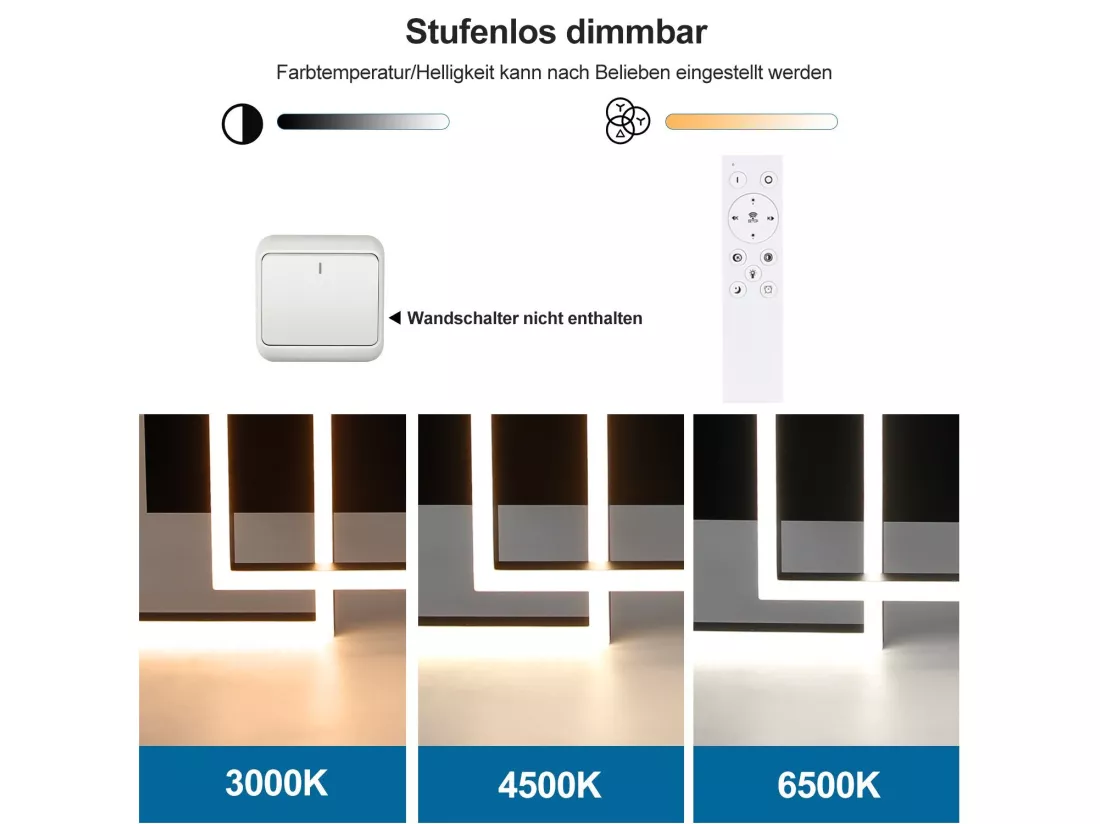 NETTLIFE Plafonnier LED Lampe de Salon Noir Lampe de Chambre 50 W Moderne Dimmable avec Télécommande Géométrique pour Cuisine Couloir Salle à Manger