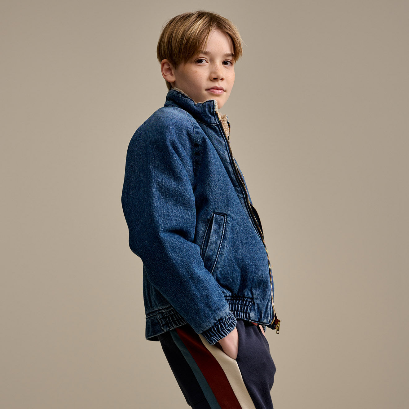 Bellerose Bomber en jean Hedy doublé polaire bleu stone