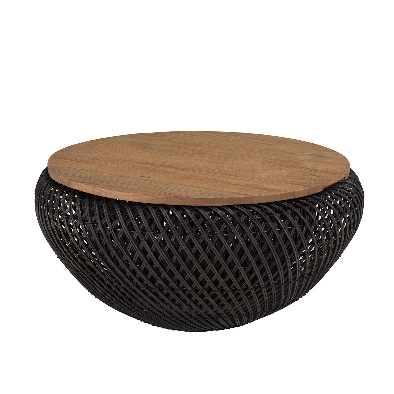 Macabane Table basse ronde en rotin noir plateau amovible Sixtine bois/noir - D.65x32 cm