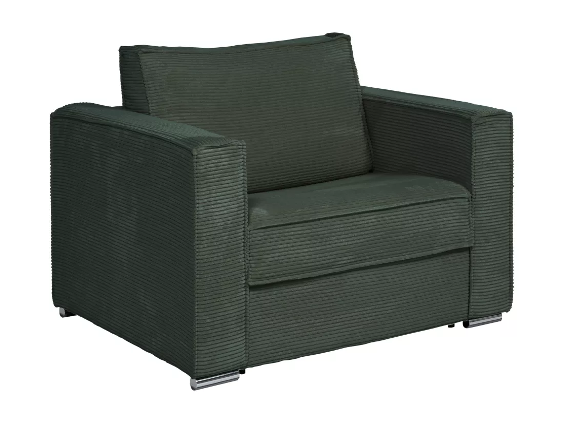 Fauteuil convertible express en velours côtelé vert sapin - Couchage 70 cm - Matelas 14 cm - LORETO