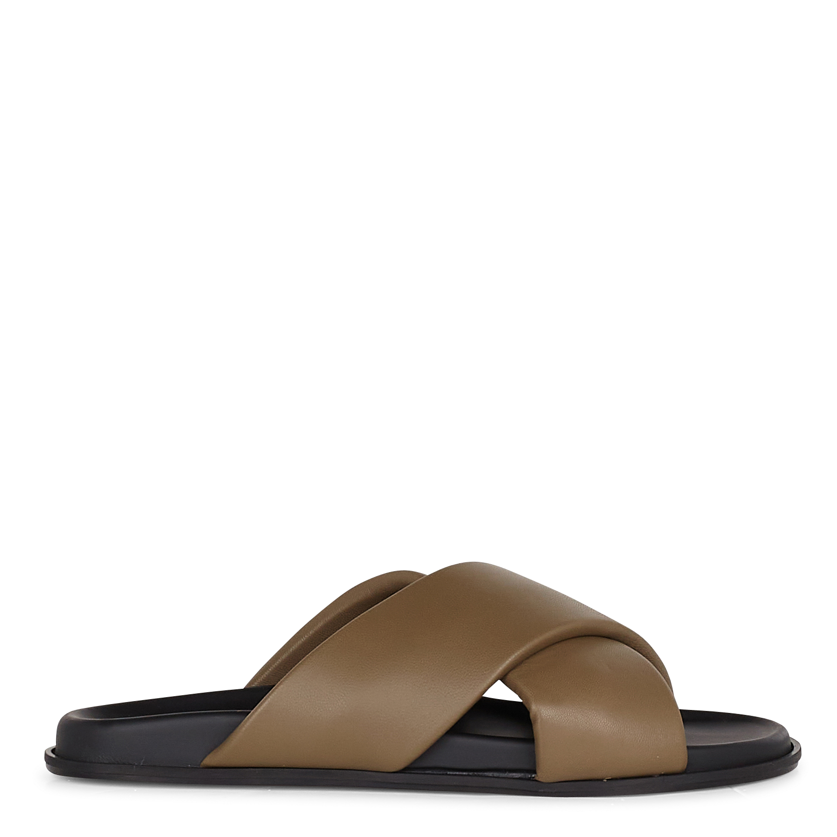 Mules croisées en cuir| Kaki