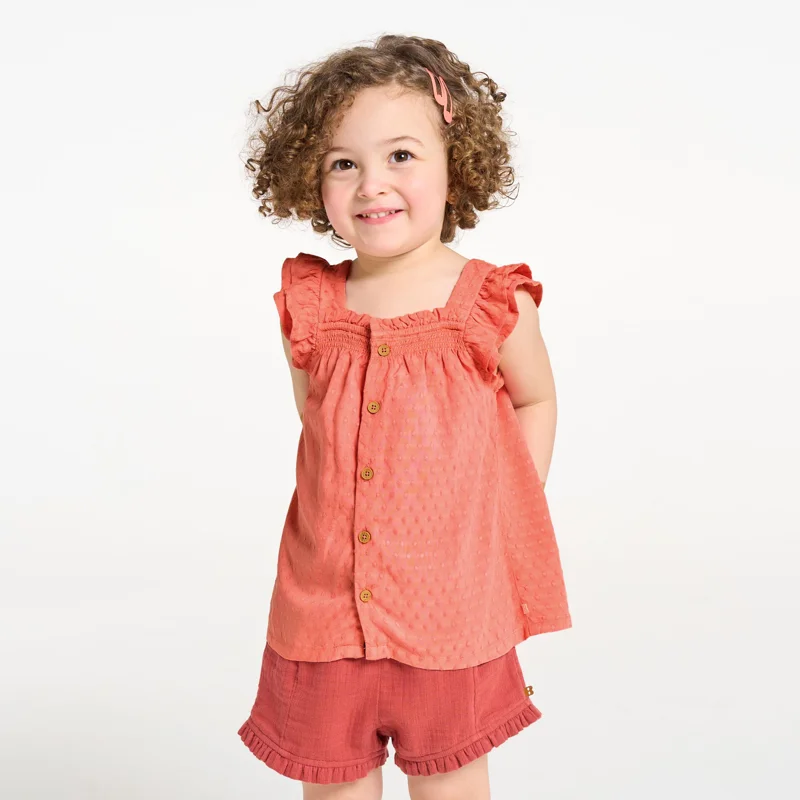 Blouse à bretelles coton plumetis rose bébé fille Rose