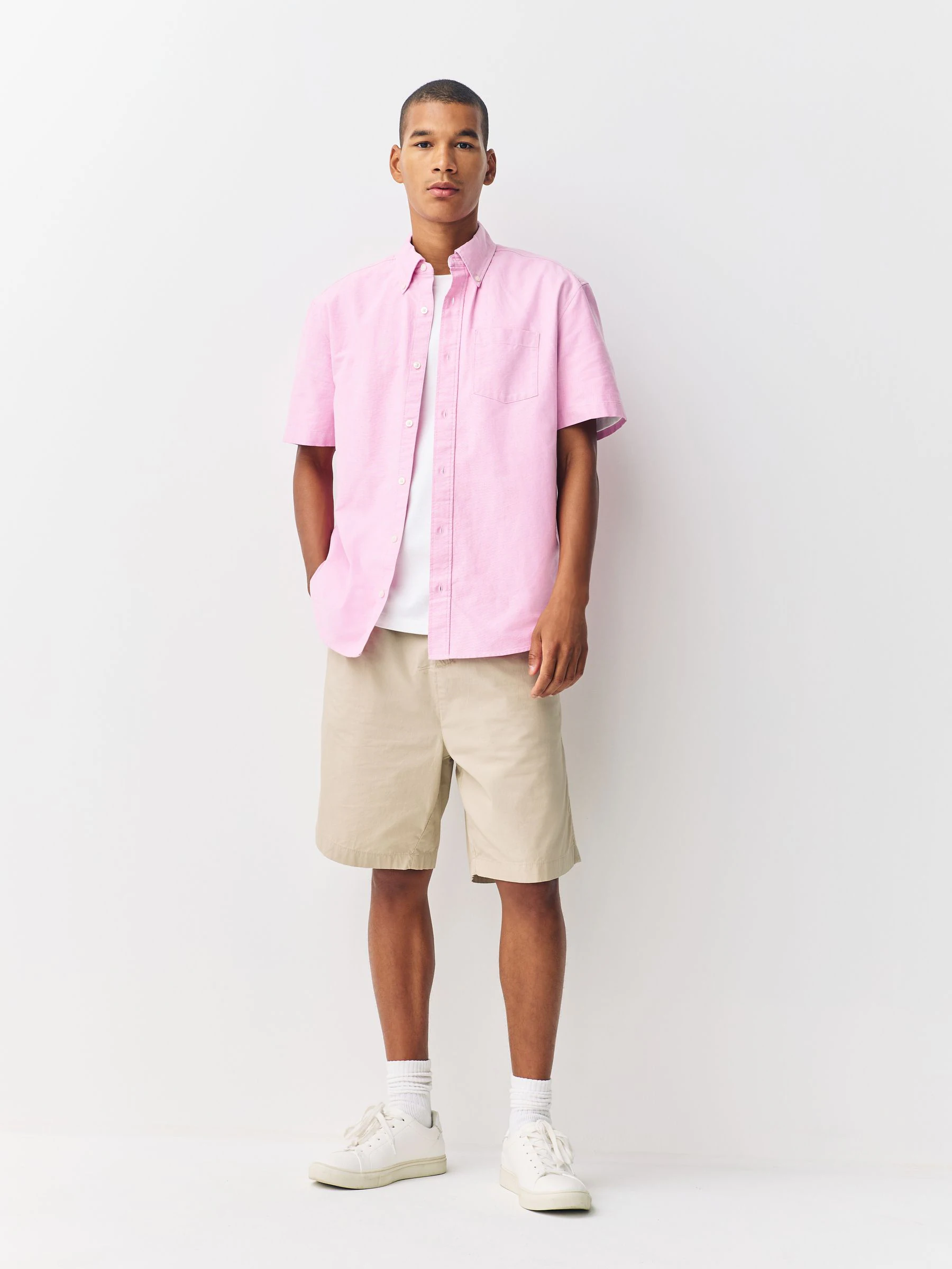 Roze - Oxford-overhemd met korte mouwen