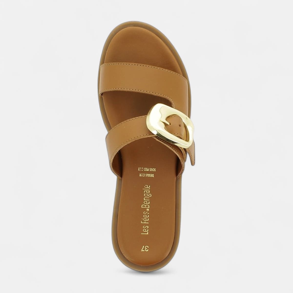 Mules Femme en cuir cognac