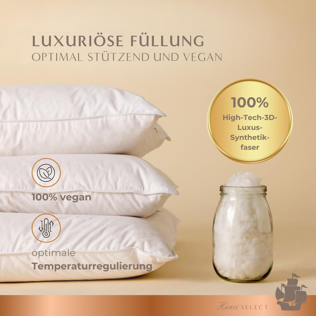 Hanse Select Kopfkissen federfrei 80x80 cm, hochwertiges Kopfkissen für weichen Schlafkomfort mit kombinierter Füllung aus Faserbällchen, waschbar bis 60°C & allergikergeeignet, Made in Germany