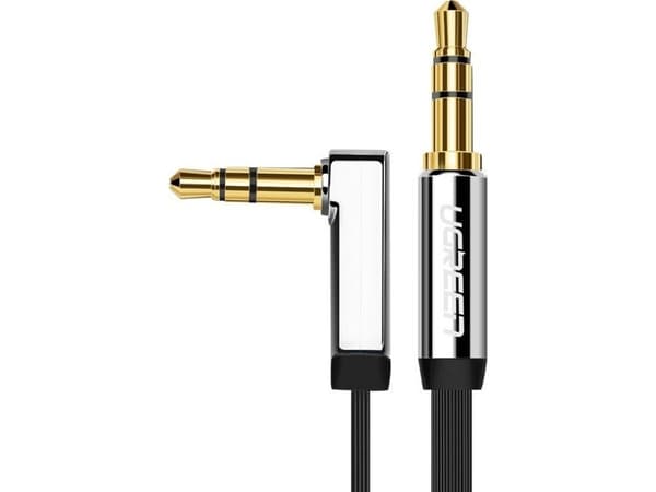 Ugrønn flatkabel AUX lydkabel 3,5 mm minijack 5m sølv (10729)