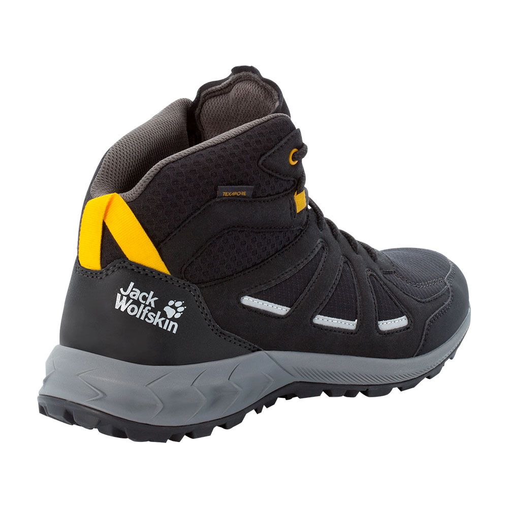 Jack Wolfskin WOODLAND 2 TEXAPORE MID - Chaussures de randonné Homme black/burly yellow xt