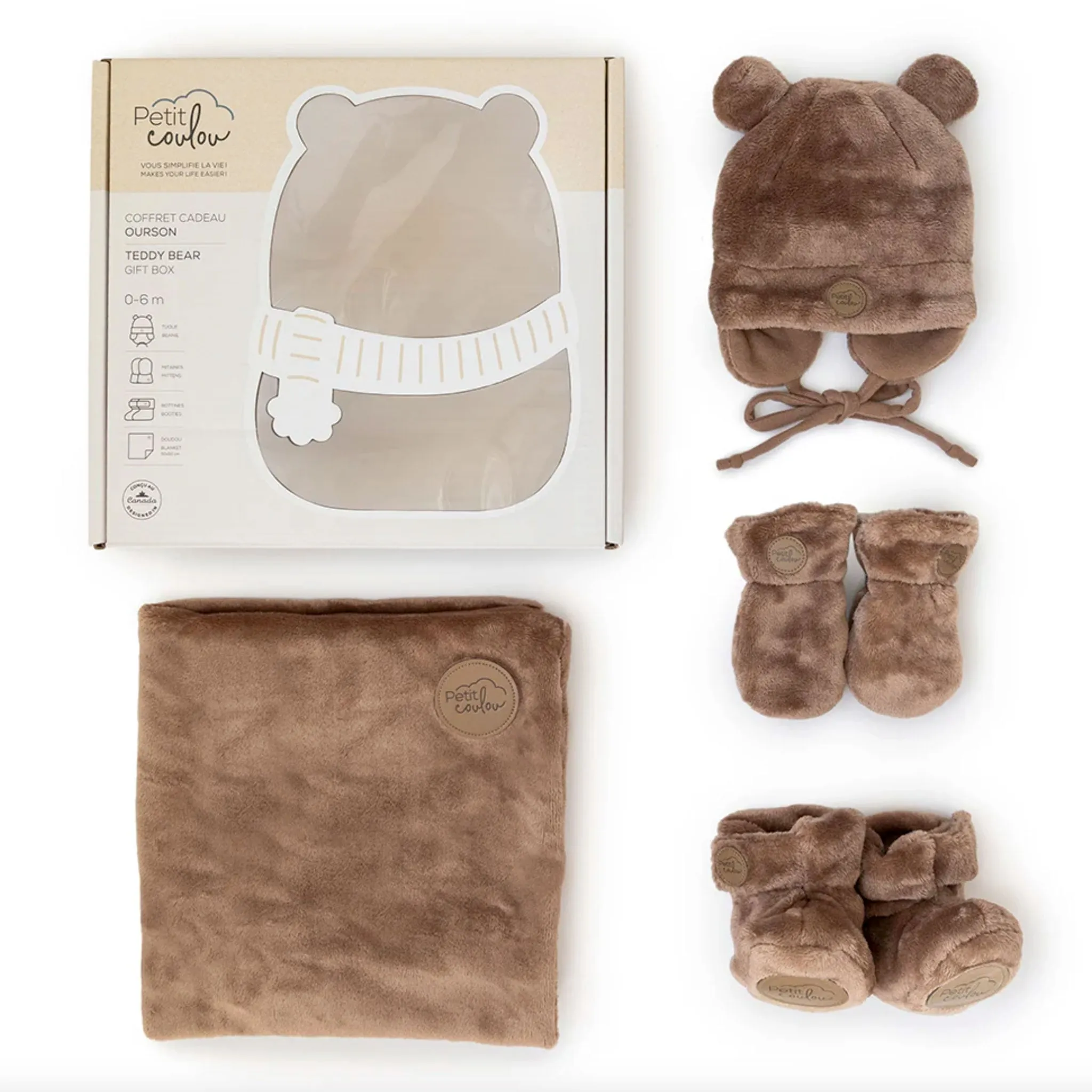 Petit Coulou Coffret cadeau Ourson pour bébé (4 accessoires) - Moka 0-6m