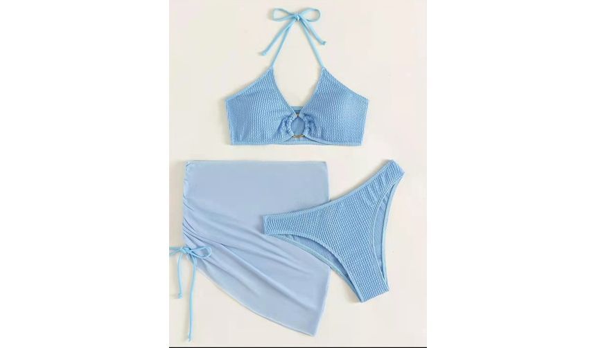 CUCURBIT - Set: Halter Bikini Top met Uitsnijding + Bikini Broekje + Trekkoord Cover Up