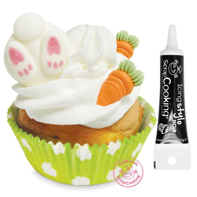 Décors sucrés lapin et carotte + Stylo de glaçage noir Scrapcooking