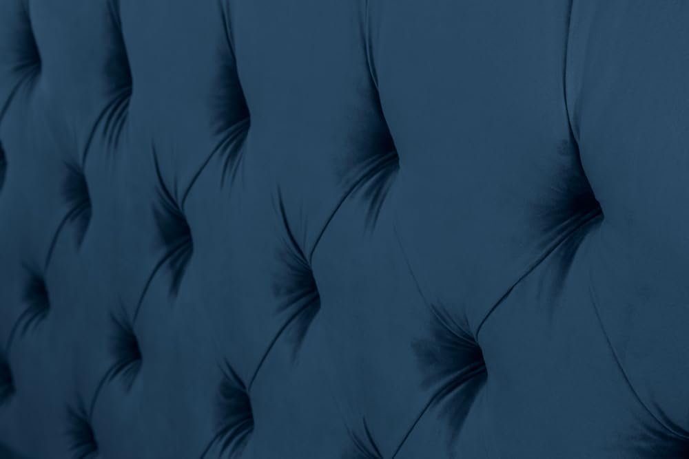 Riess Ambiente Elegantes Doppelbett Paris 160x200cm dunkelblau Samt Chesterfield Design Ehebett Bett