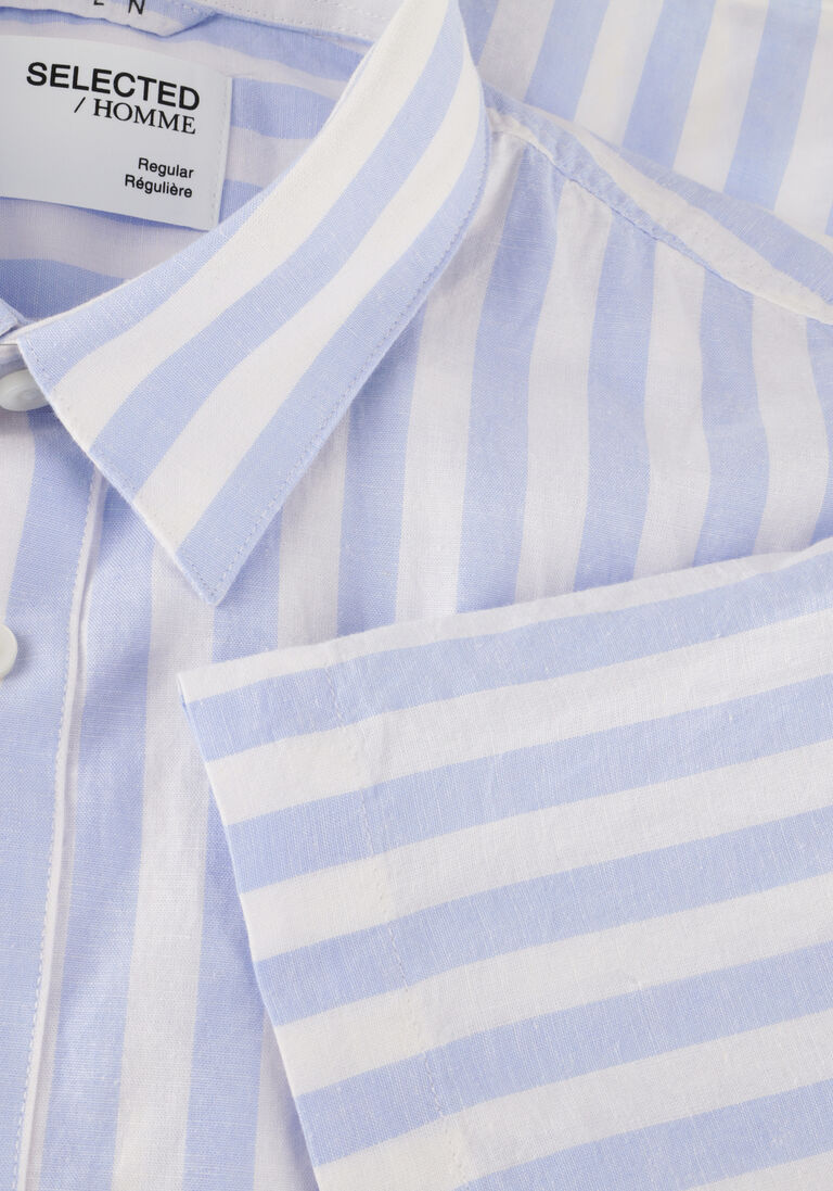 SELECTED HOMME blauw/wit gestreepte selected homme casual overhemd slhregnew-linen shirt ss classic
