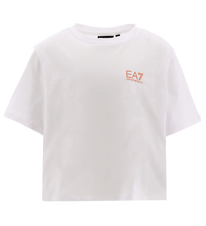 EA7 T-Shirt - Cropped - Weiß m. Koralle