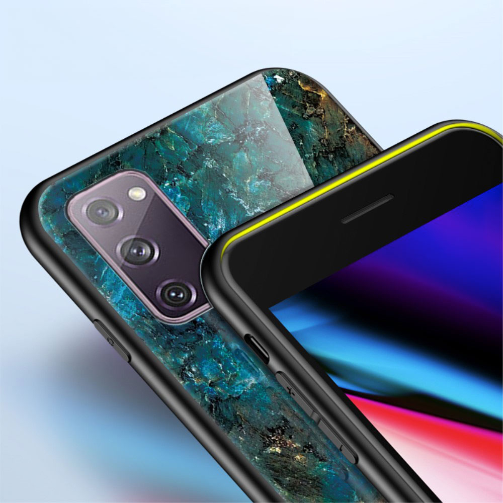 Samsung Galaxy S21 FE 5G Hardcase Hybrid Schutzhülle Glas Rückseite Marmor Marble - Schwarz / Rot