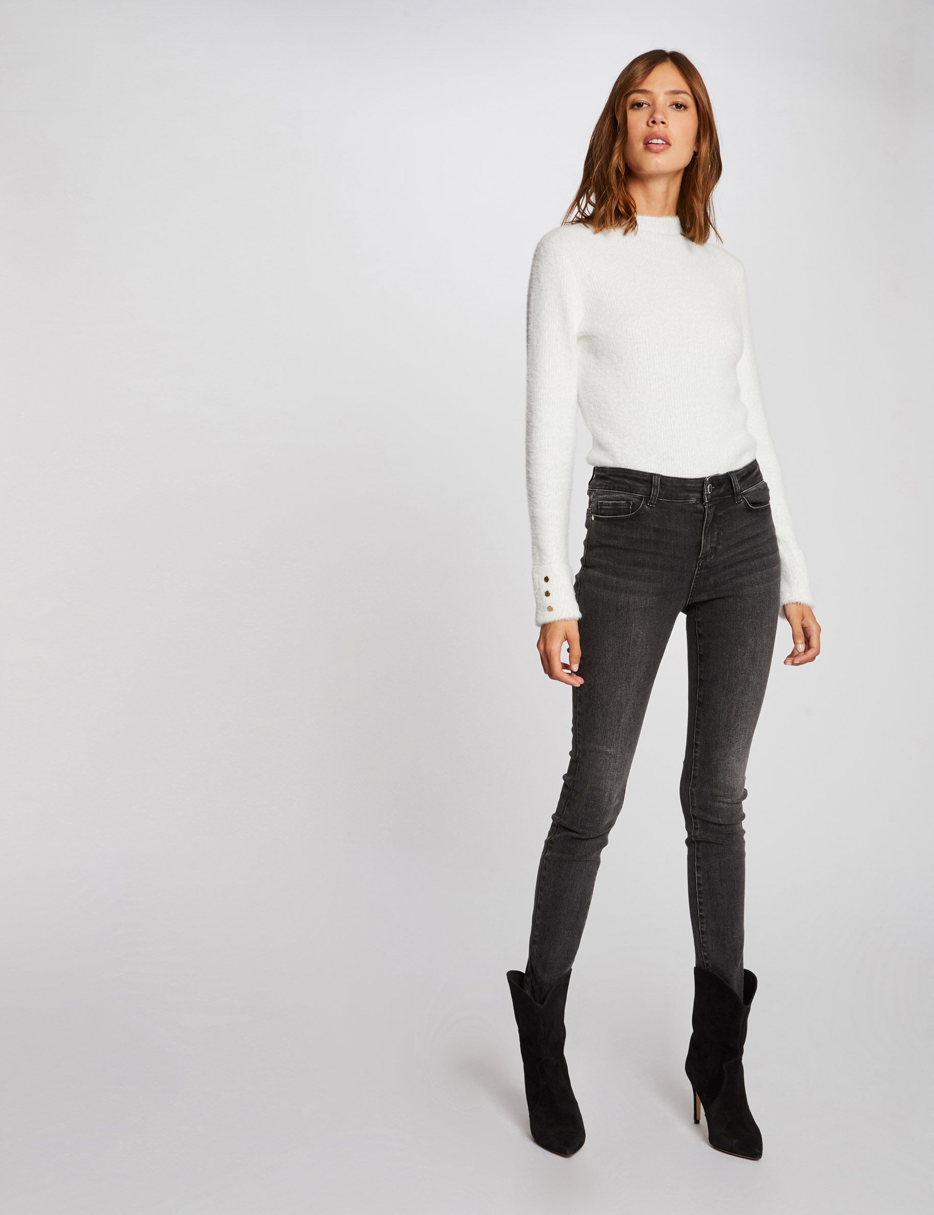 Pull manches longues maille duveteuse ecru femme - ecru