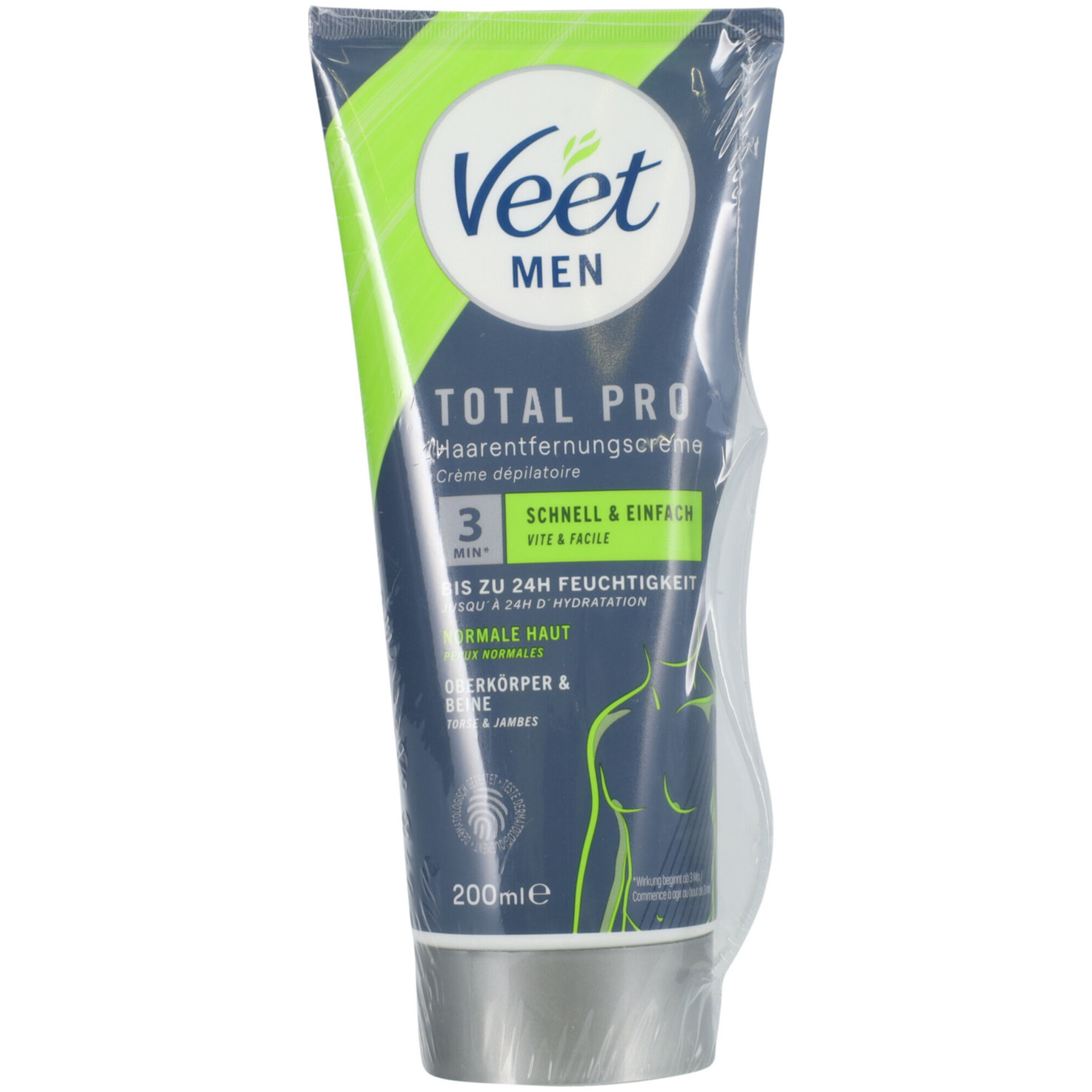 Veet Men Haarentfernungscreme Oberkörper & Beine, 200 ml Tube & Spatel