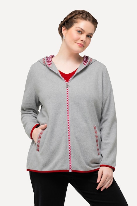 Trachten-Fleecejacke, Kapuze, Zierstickerei, Langarm