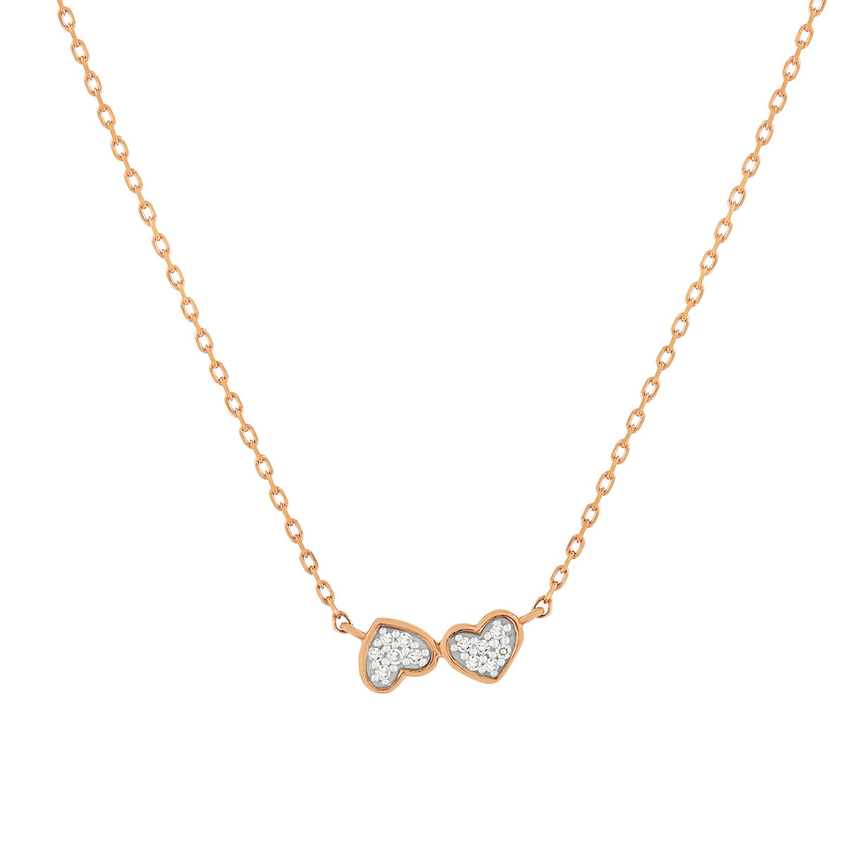 Collier or 375 rose diamants, motif coeur 45 cm