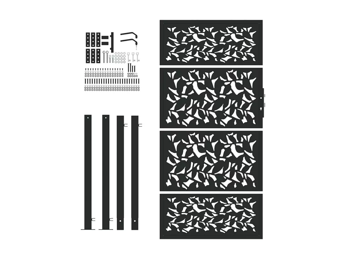 Portail de jardin noir 105x180 cm acier conception de feuilles