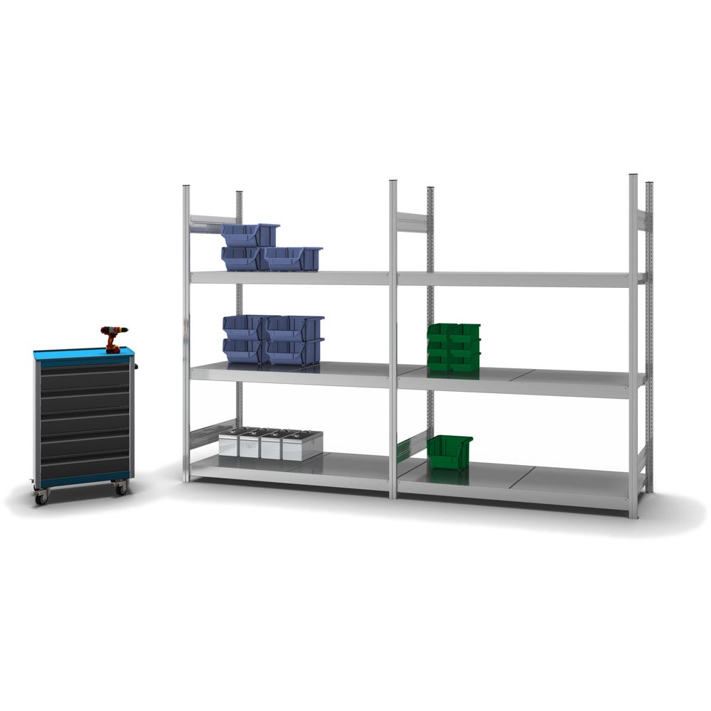 PROREGAL breedspanstellingsysteem, insteeksysteem, T-profiel, basiselement, HxBxD 200x150x60 cm, 3 legborden, stalen platen, legborddraagvermogen 350 kg, verzinkt