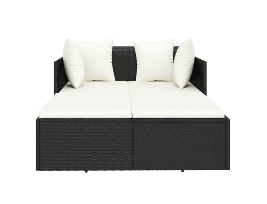 VIDAXL - Chaise longue avec coussins noir 182x118x63 cm résine tress...