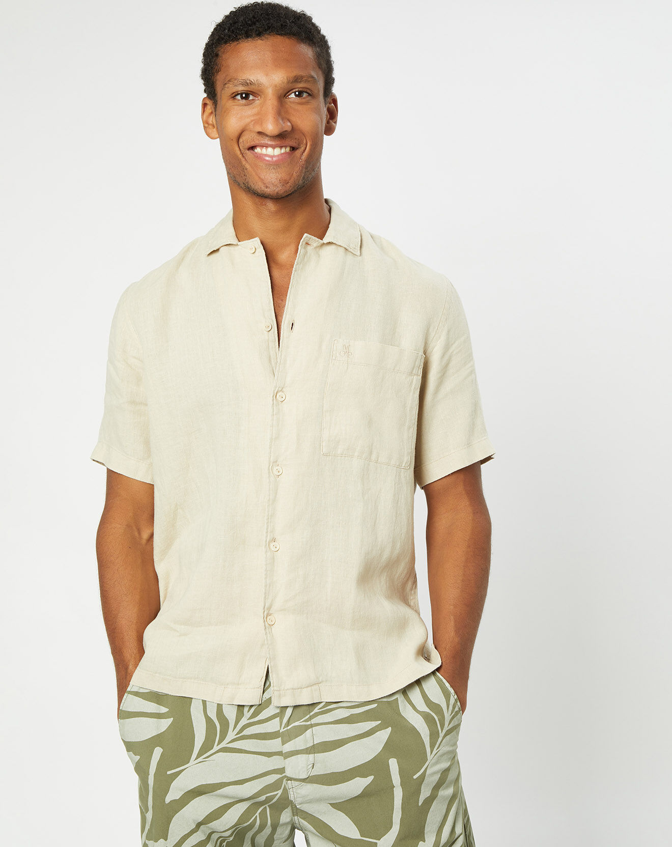 Marc O'Polo Chemise 100% Lin manches courtes Poche beige