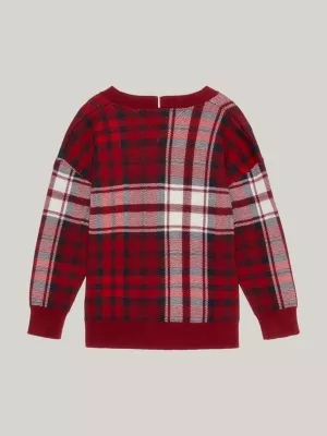 Cardigã xadrez tartan com decote em V e modelagem regular