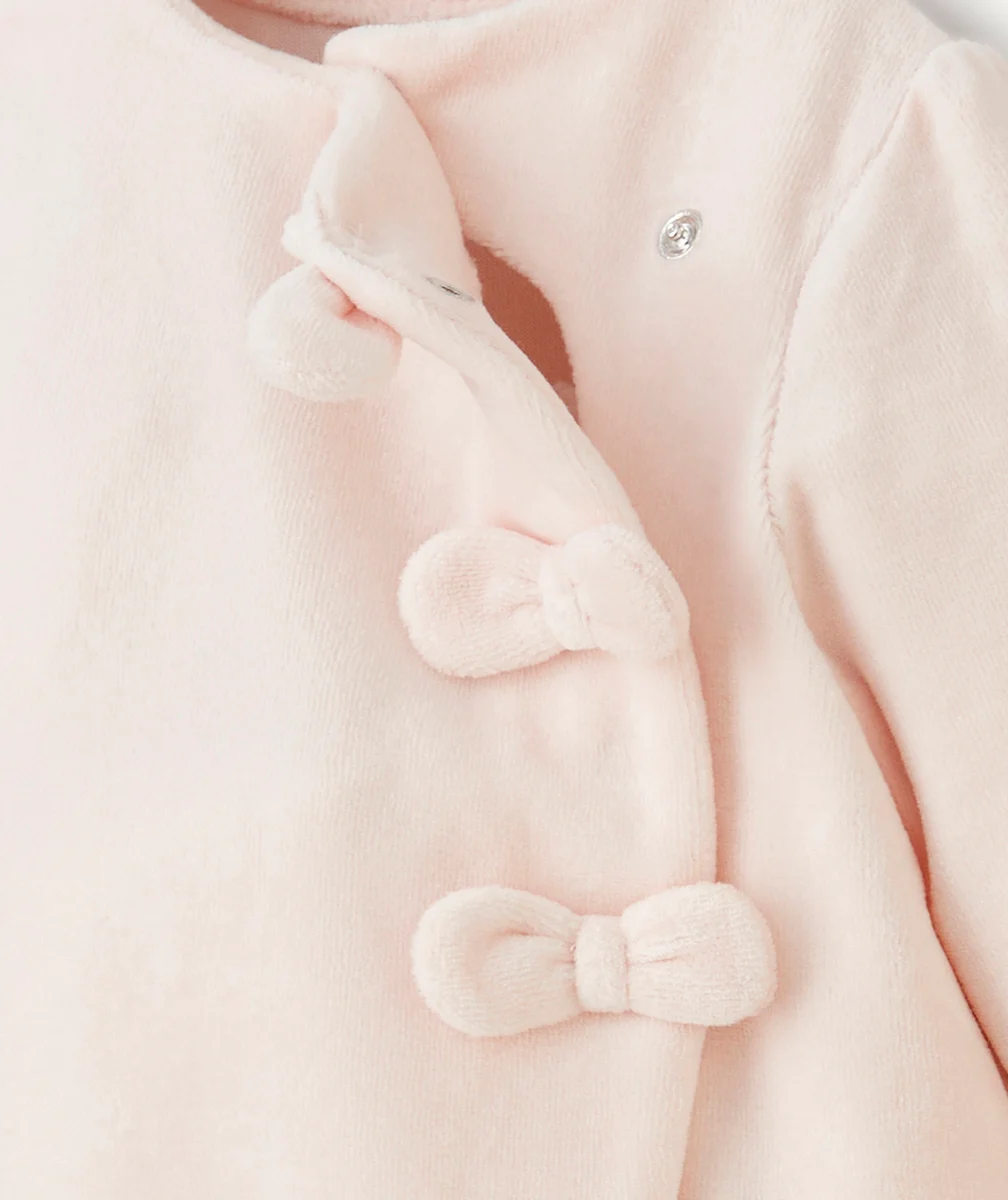 DORS BIEN EN VELOURS ET COTON BIO ROSE AVEC NOEUDS
