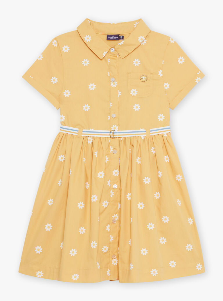 Robe chemise jaune à fleurs