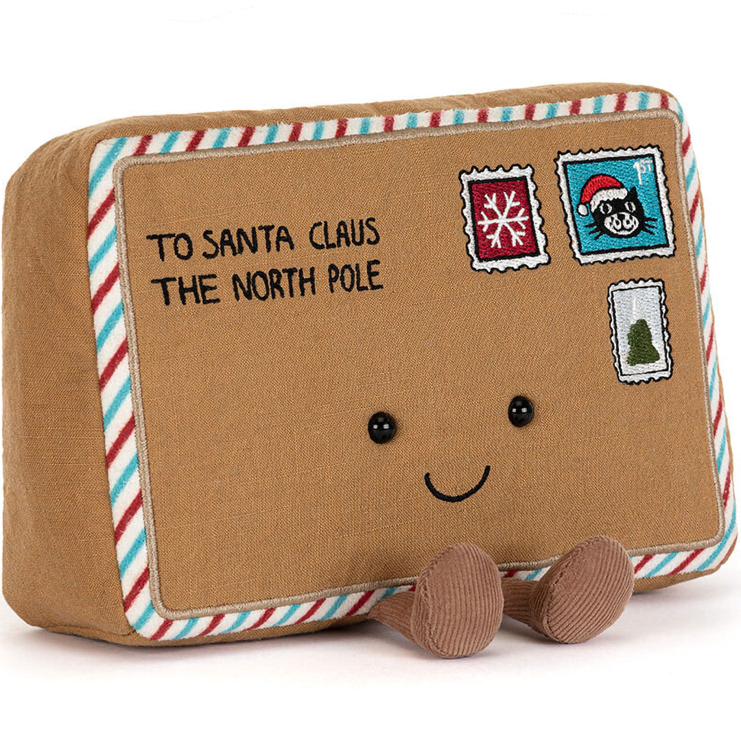 jellycat amuseables knuffelenvelop voor de kerstman - 18 cm