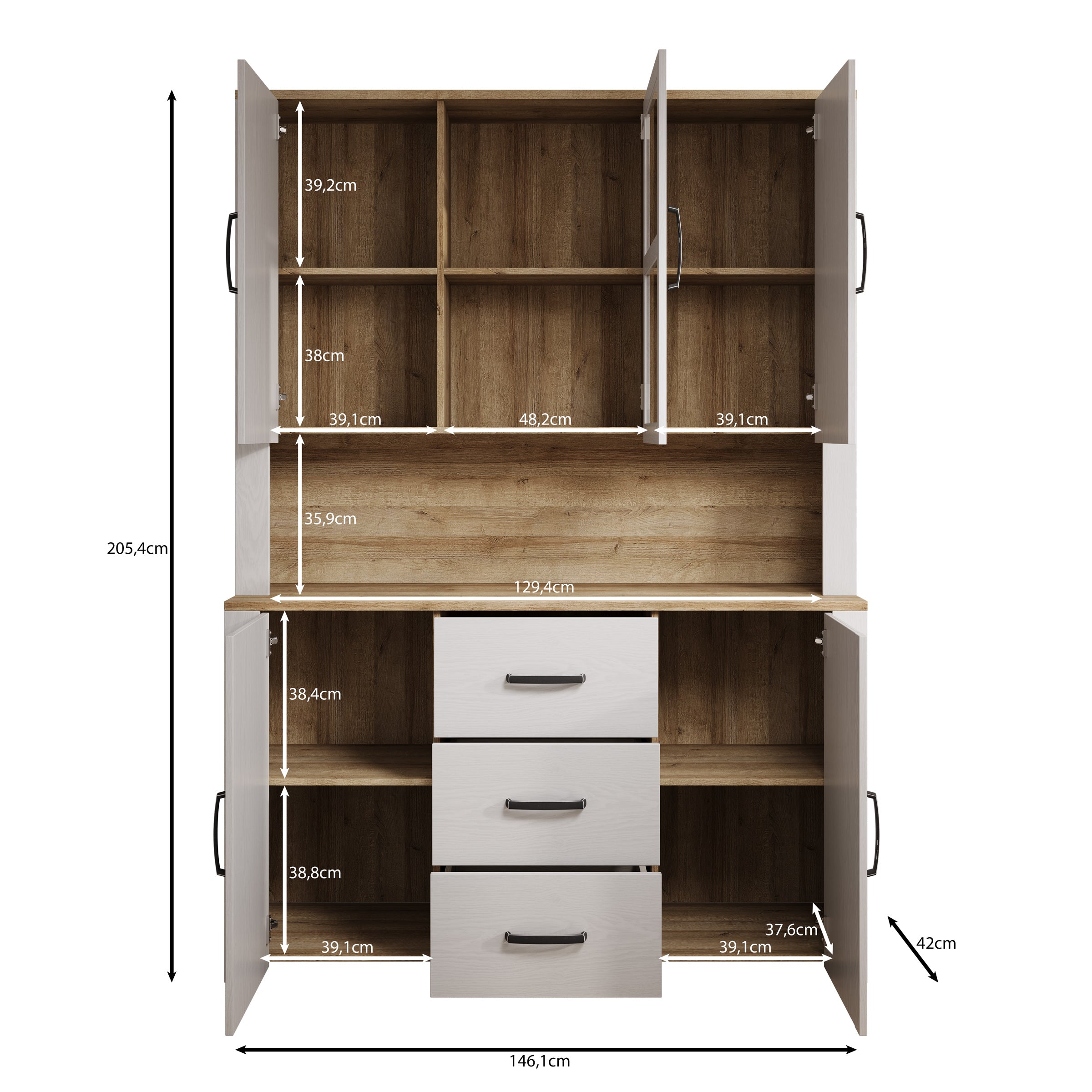 Borello - Buffetkast - Zwart - 146x42x205 cm