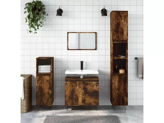 Armoire de bain chêne fumé 65x33x60 cm bois d'ingénierie