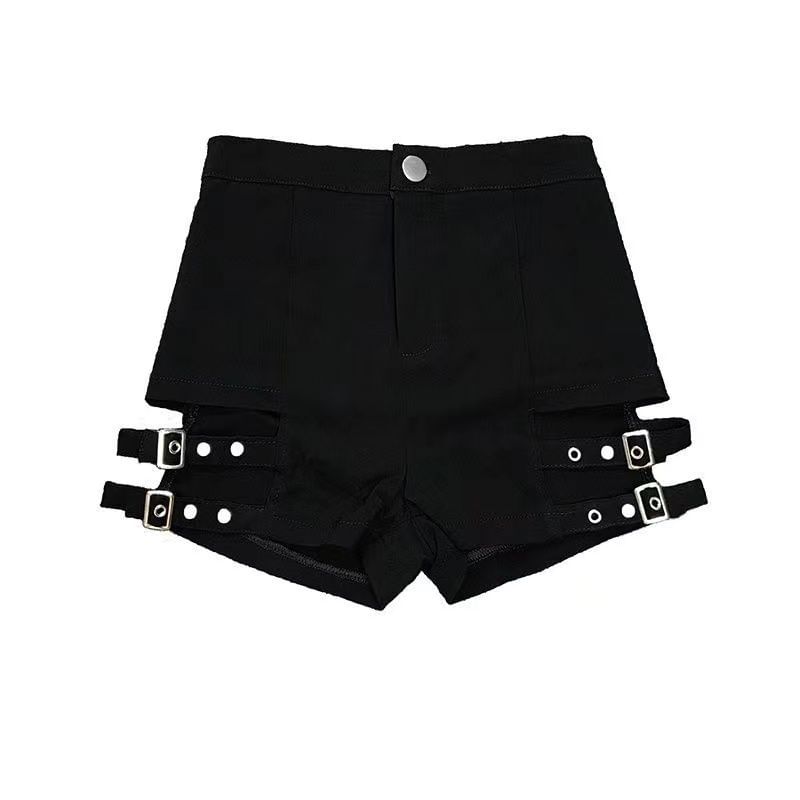 Coline - Hoge taille, gespvormige, gewassen denim hotpants