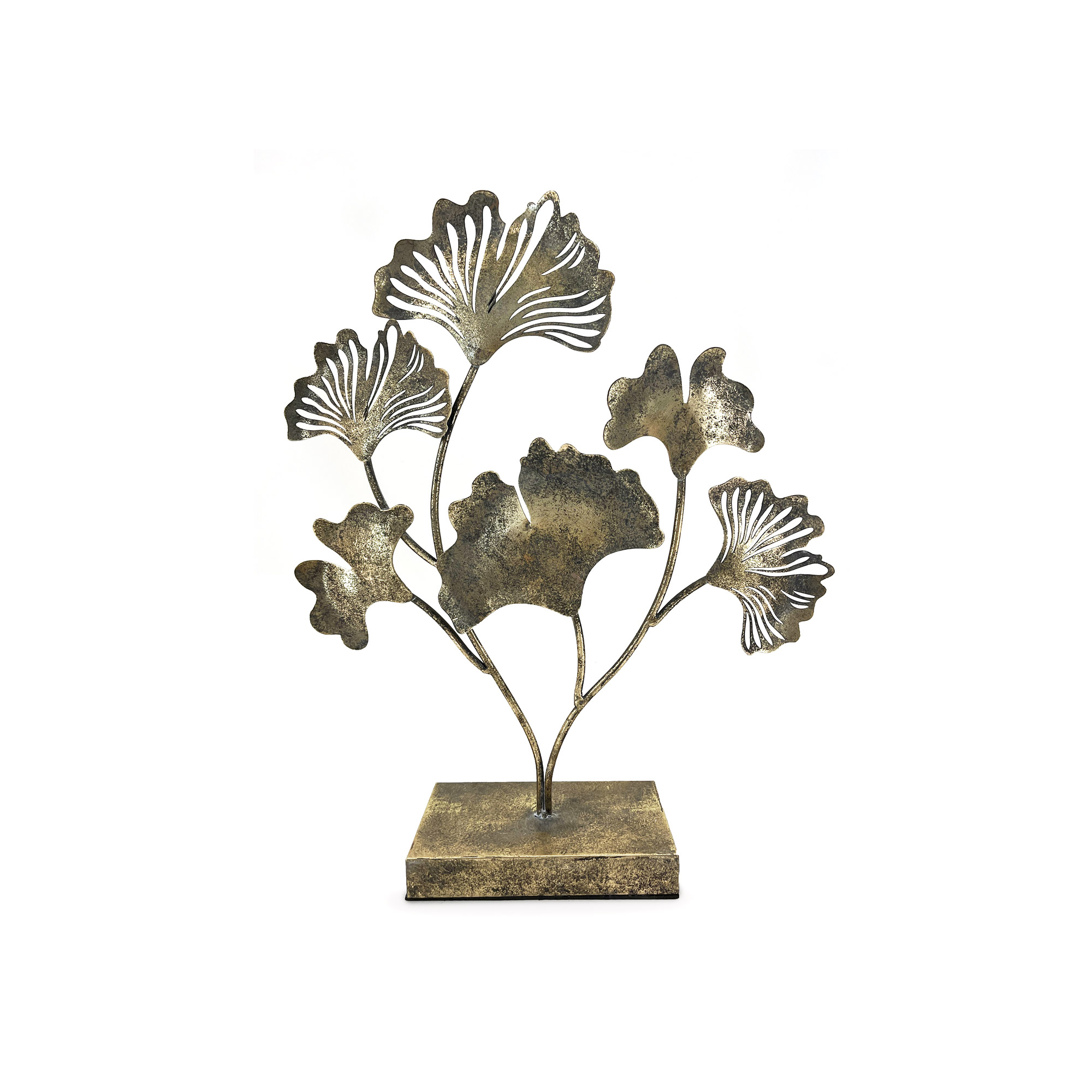 Metall-Skulptur 'Gingkoblätter', antik gold, H 52 cm, B 46 cm, L 12 cm von fischer's lagerhaus