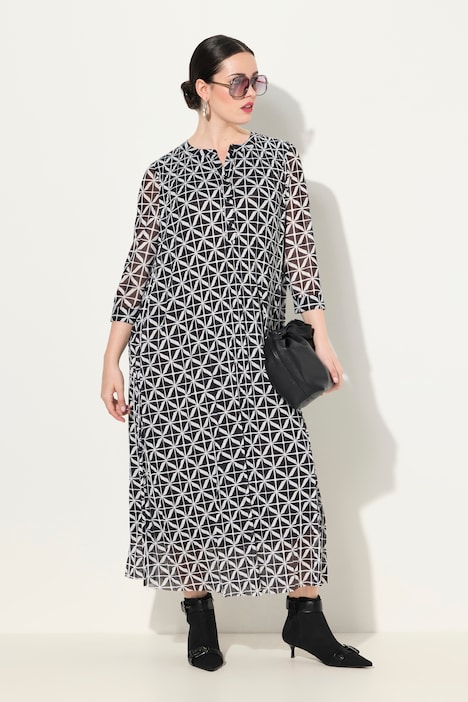 Mesh-Maxikleid, doppellagig, Rundhals, 3/4-Arm