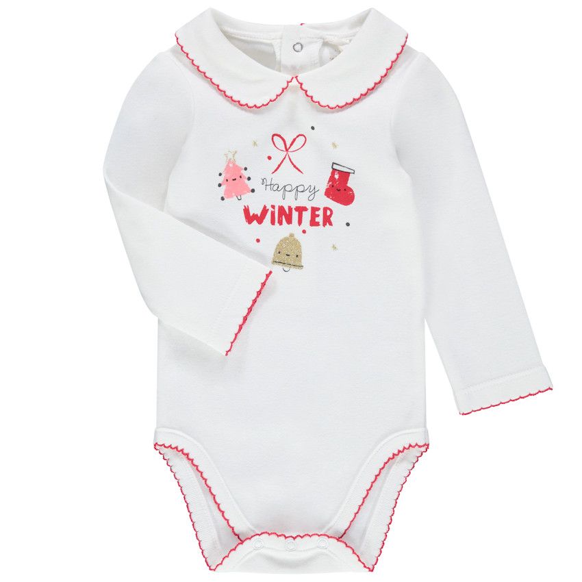 Body manches longues à imprimés esprit Noël - Ecru