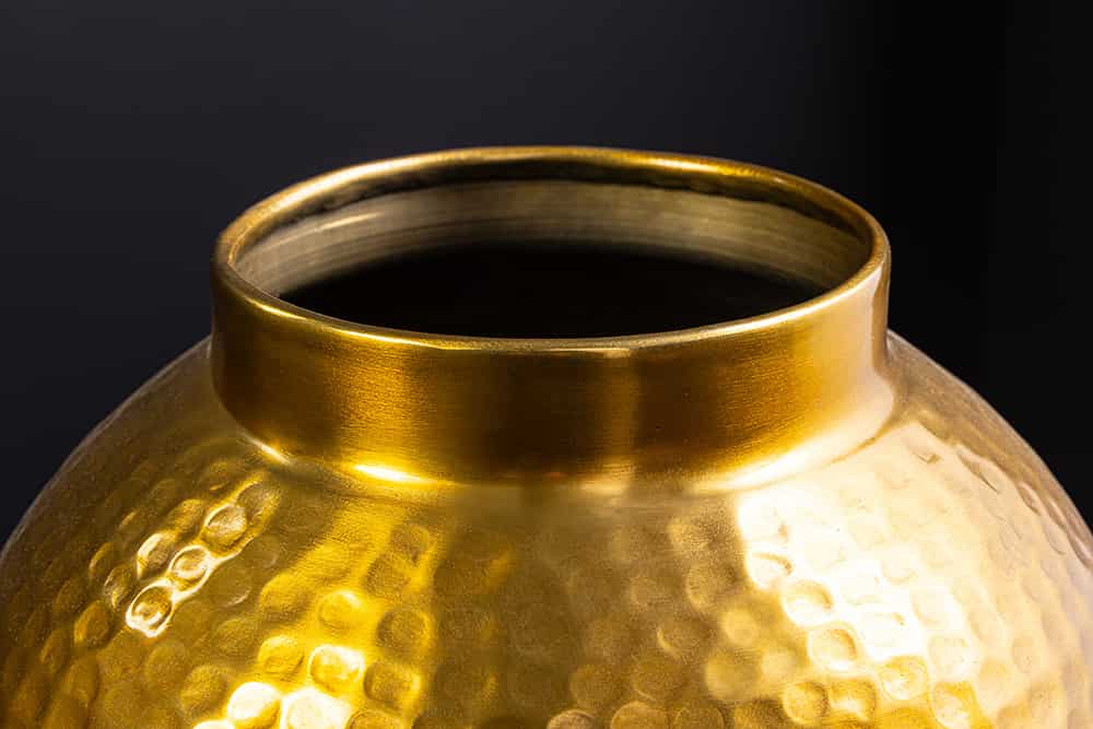 Handgefertigte Deko Vase ORIENT M 50cm gold Metall mit Patina Hammerschlag Design