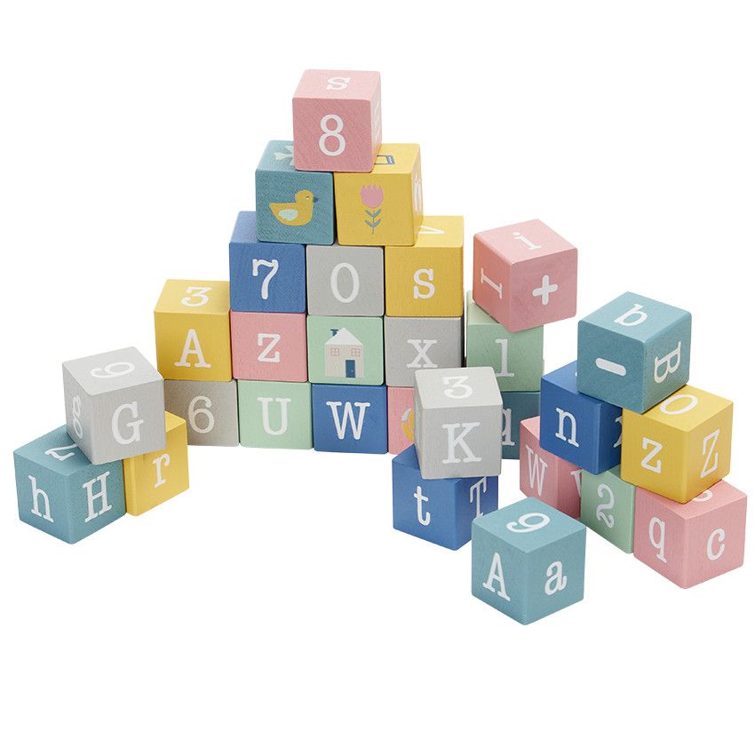 Set de 30 cubes alphabet en bois Little Poesy - Ecru