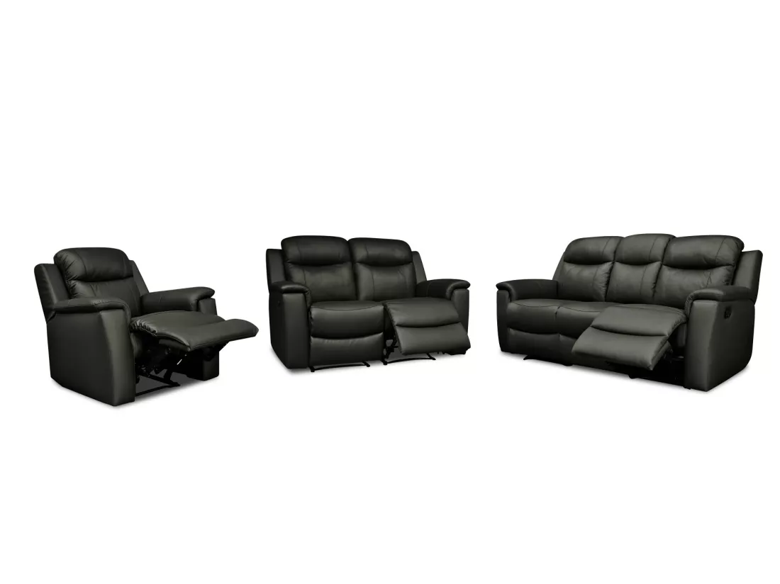 Canapés 3 places 2 places et un fauteuil relax EVASION en cuir - Noir