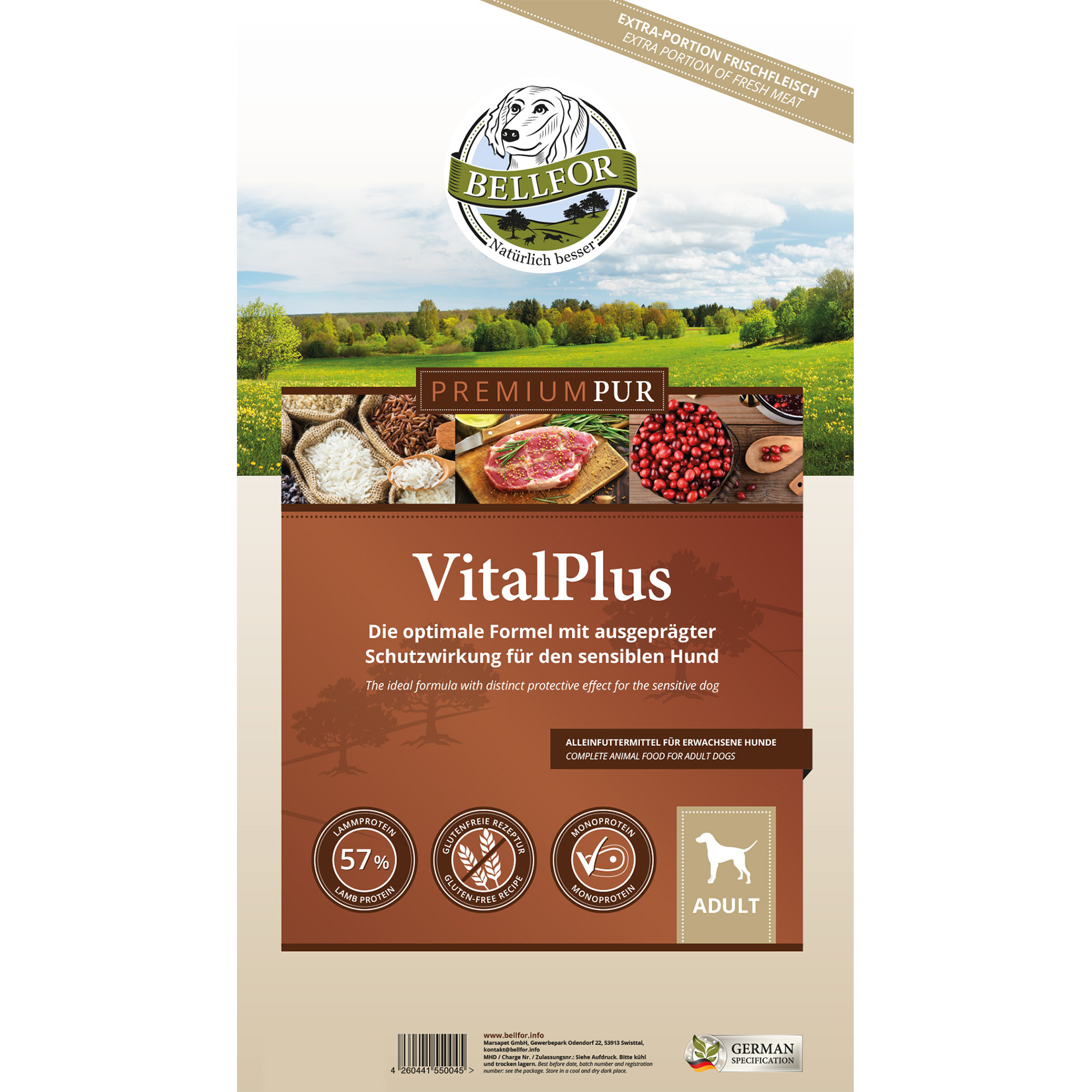 Nourriture pour chiens sans gluten avec agneau - premium pur vitalplus - 2,5 kg