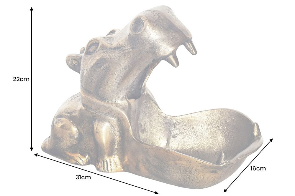 Handgearbeitete Deko Schale HIPPO 30cm messing gold Metall Aluminium